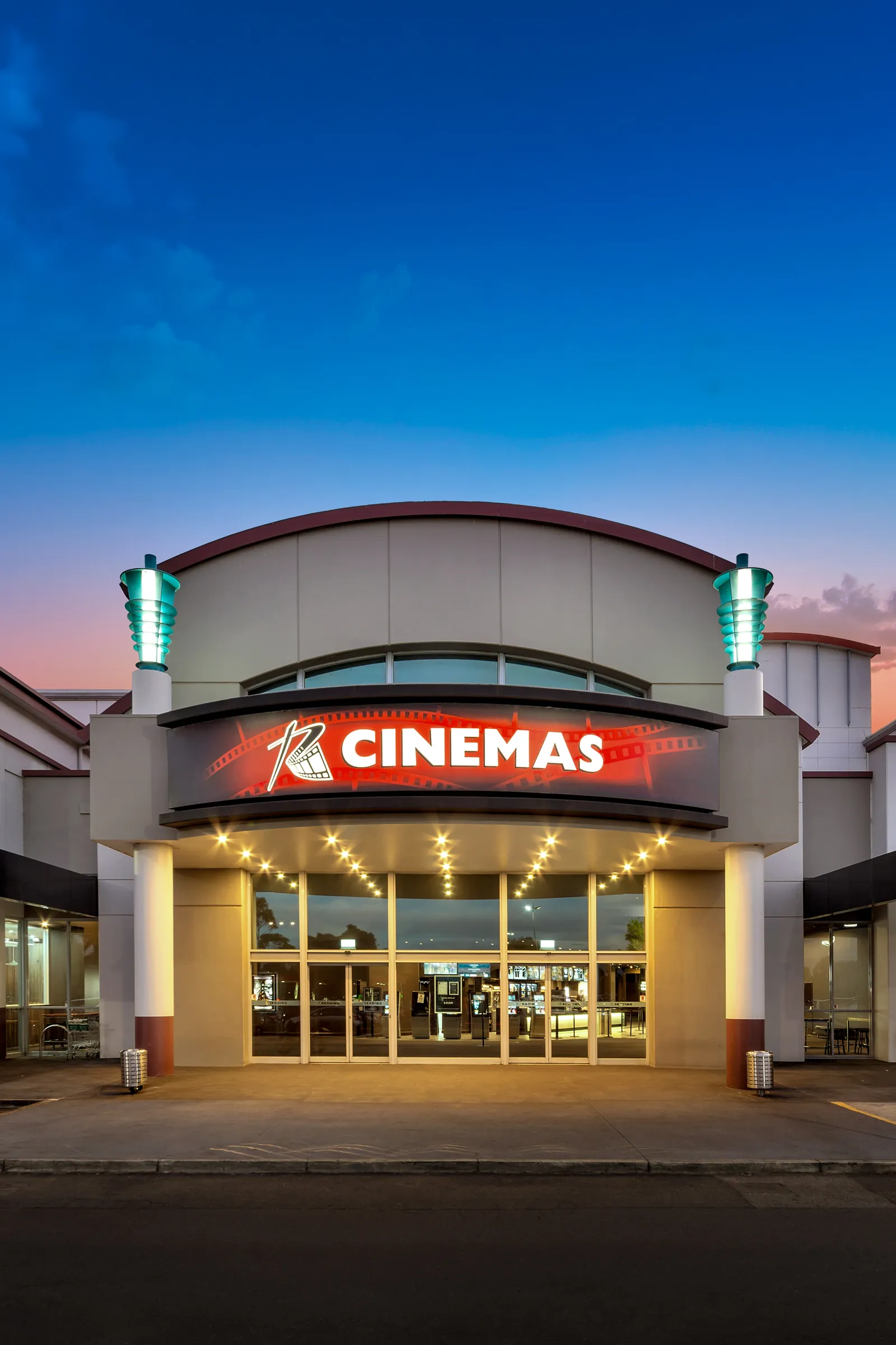 Reading Cinemas entrance under a dusk sky, Waurn Ponds