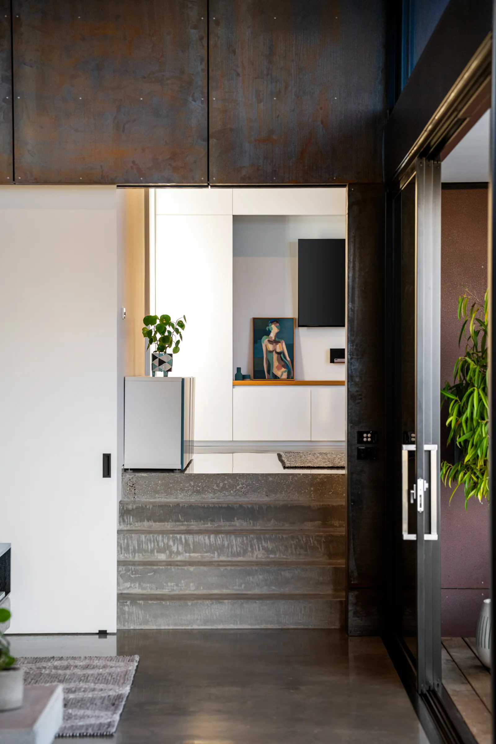 Corten steel and timber entry of an architect-designed home