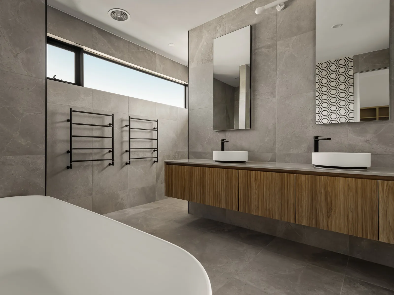 Ensuite with freestanding bath and twin vanities, Ocean Grove